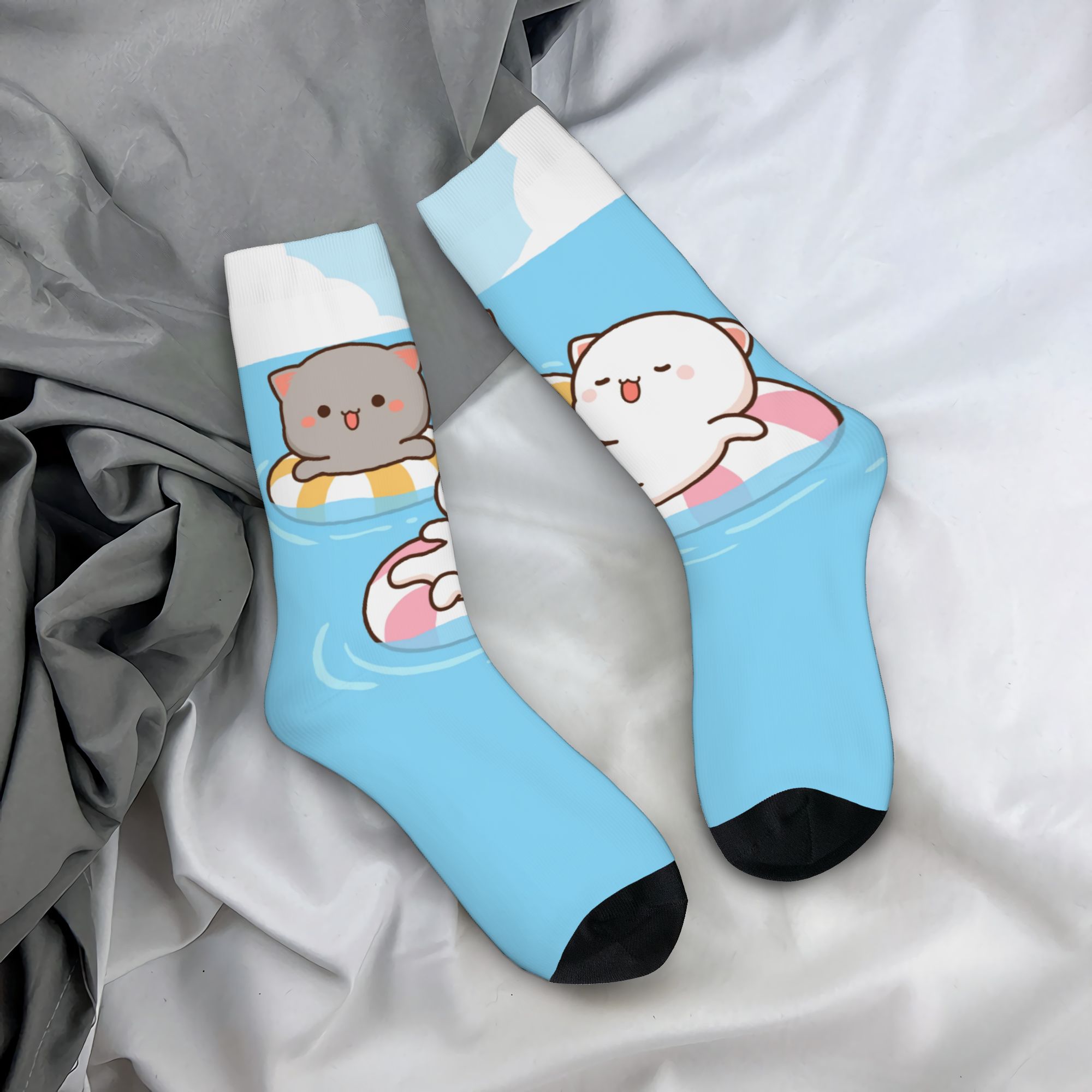 모찌 복숭아 고양이 커플 해변 남녀 공용 재미있는 3D - Dress Sock Men 리뷰 및 가격
